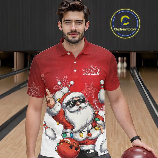 Custom Funny Santa Claus Christmas Bowling Men Polo Shirts, Xmas Team Bowling Outfit IPHW10116