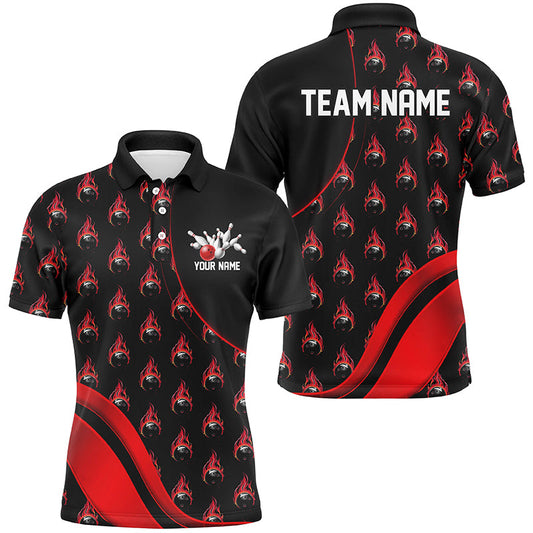 Custom Red Flame Bowling Shirts For Men, Personalized Team Bowling Shirts IPHW6958