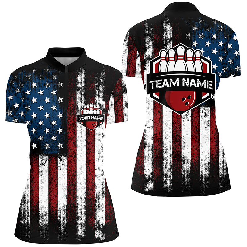 American Flag Bowling Shirt For Women, Custom Bowling Jersey For Team Patriots Bowlers Shirt IPHW5140