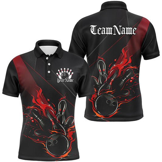 Custom Bowling Uniforms Black And Red Bowling Flame Shirts For Men Bowling Team Jerseys IPHW7204