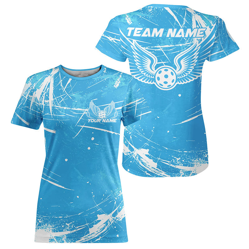 Blue And White Custom Pickleball Wings T-Shirts For Women, Pickleball Tournament Team IPHW8213