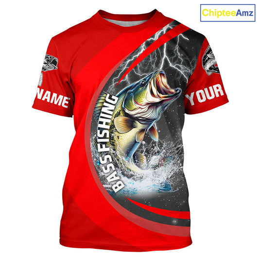 Personalized Bass Fishing Jerseys, Largemouth Bass Tournament Fishing Shirts | Red IPHW5703