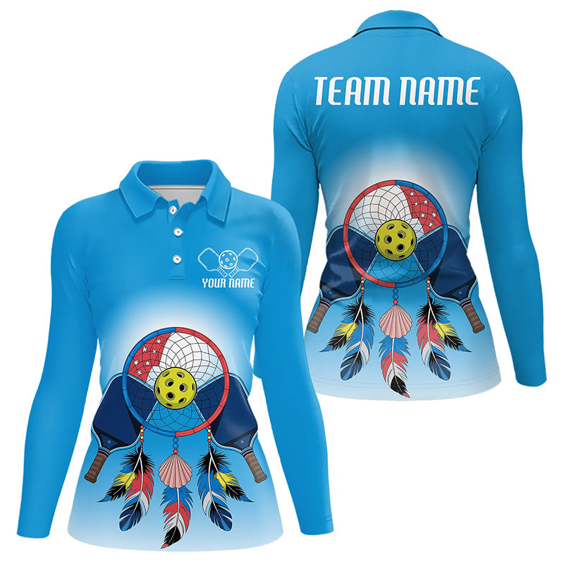 Custom Dreamcatcher Pickleball Long Sleeve Polo Shirts For Women, Native Pickleball Shirt IPHW8094