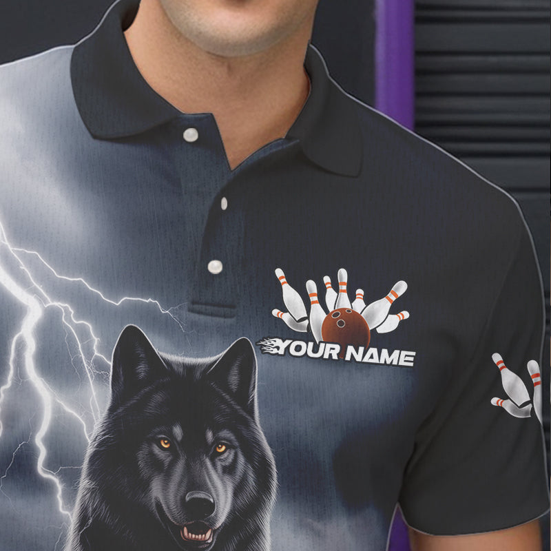 Custom Thunder Lightning Wolf Bowling Polo Shirts For Men, Wolf Bowling Jerseys IPHW8307