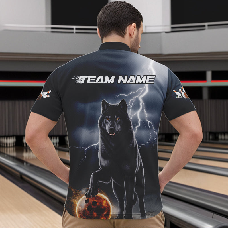 Custom Thunder Lightning Wolf Bowling Quarter-Zip Shirts For Men, Wolf Bowling Jerseys IPHW8307