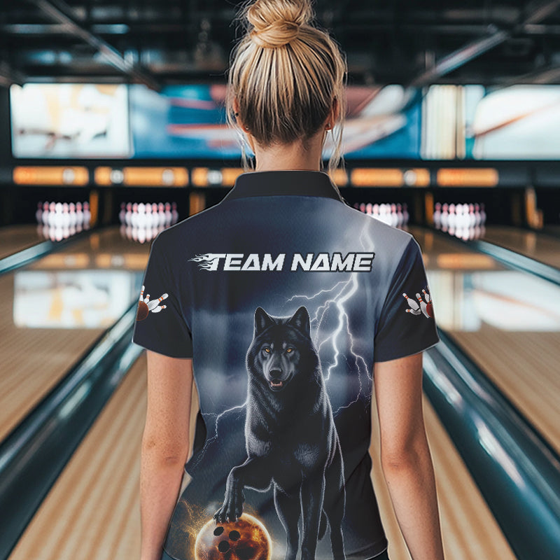 Custom Thunder Lightning Wolf Bowling Quarter-Zip Shirts For Women, Wolf Bowling Jerseys IPHW8307