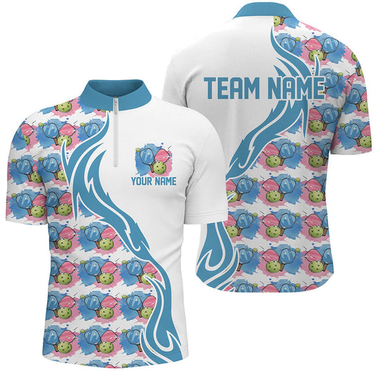 Custom Watercolor Pickleball Shirts For Men, Blue And Pink Pickleball Outfit For Team IPHW6938