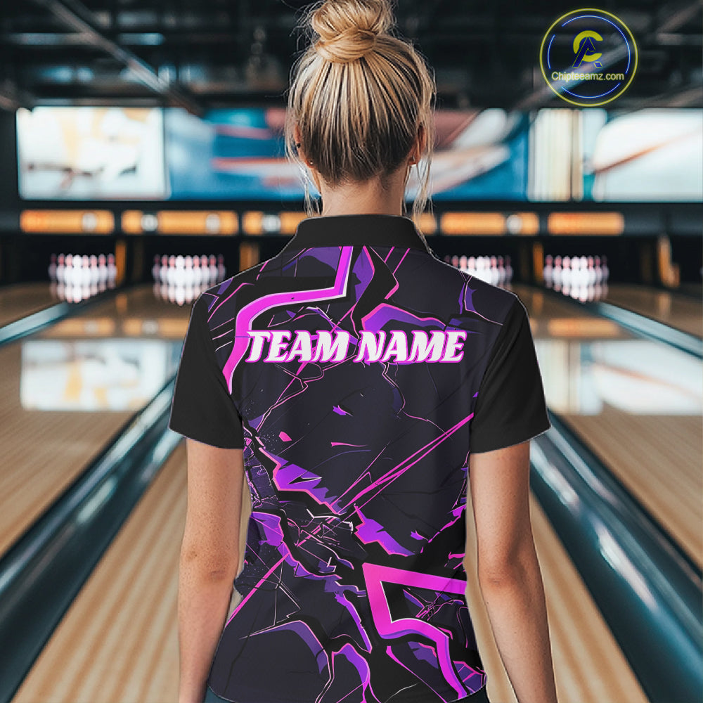 Pink And Purple Custom Bowling Team Shirts For Women, Bowling Tournament Outfits IPHW6470