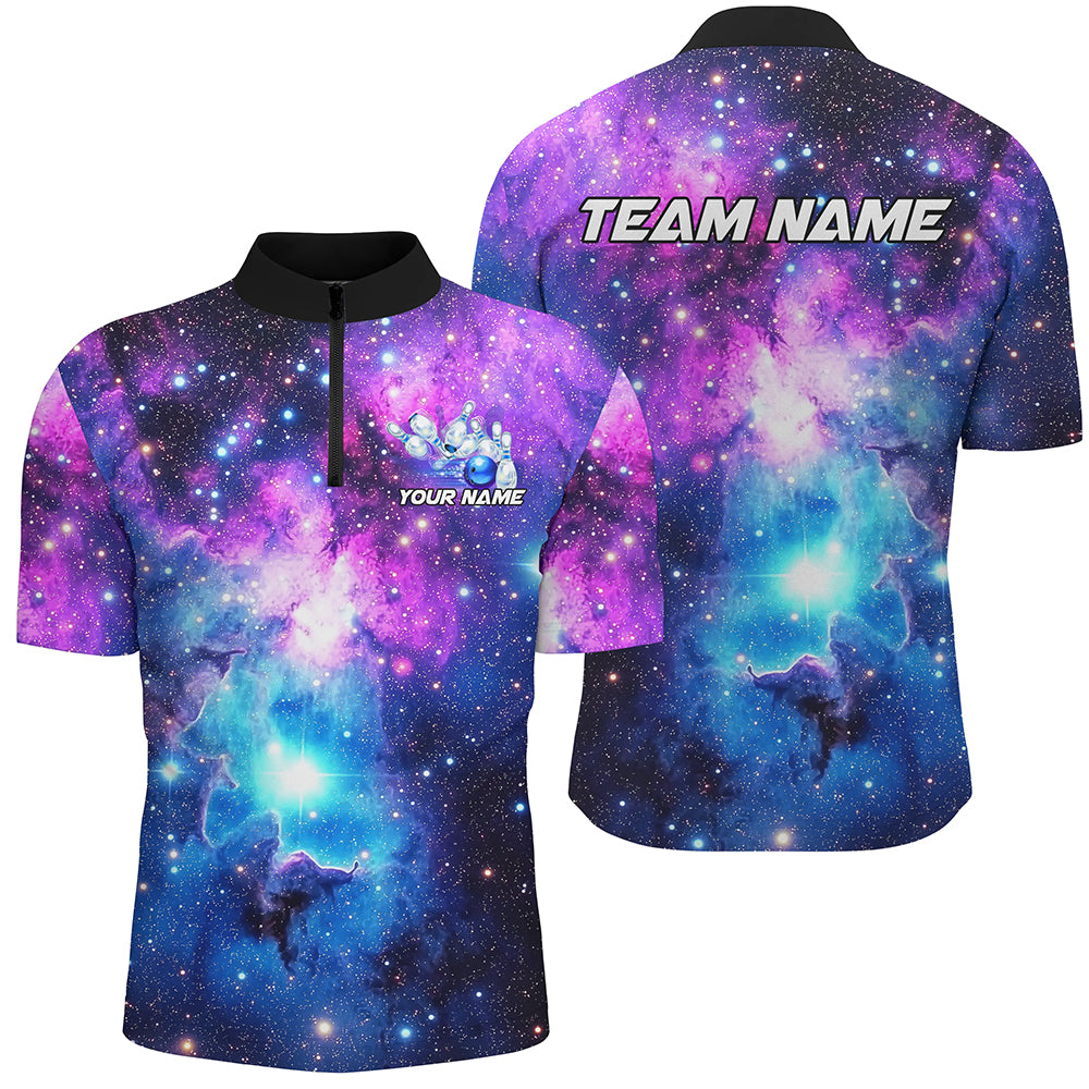 Custom Galaxy Bowling Shirts For Men, Bowling Team Shirts Bowlers Outfits IPHW7545