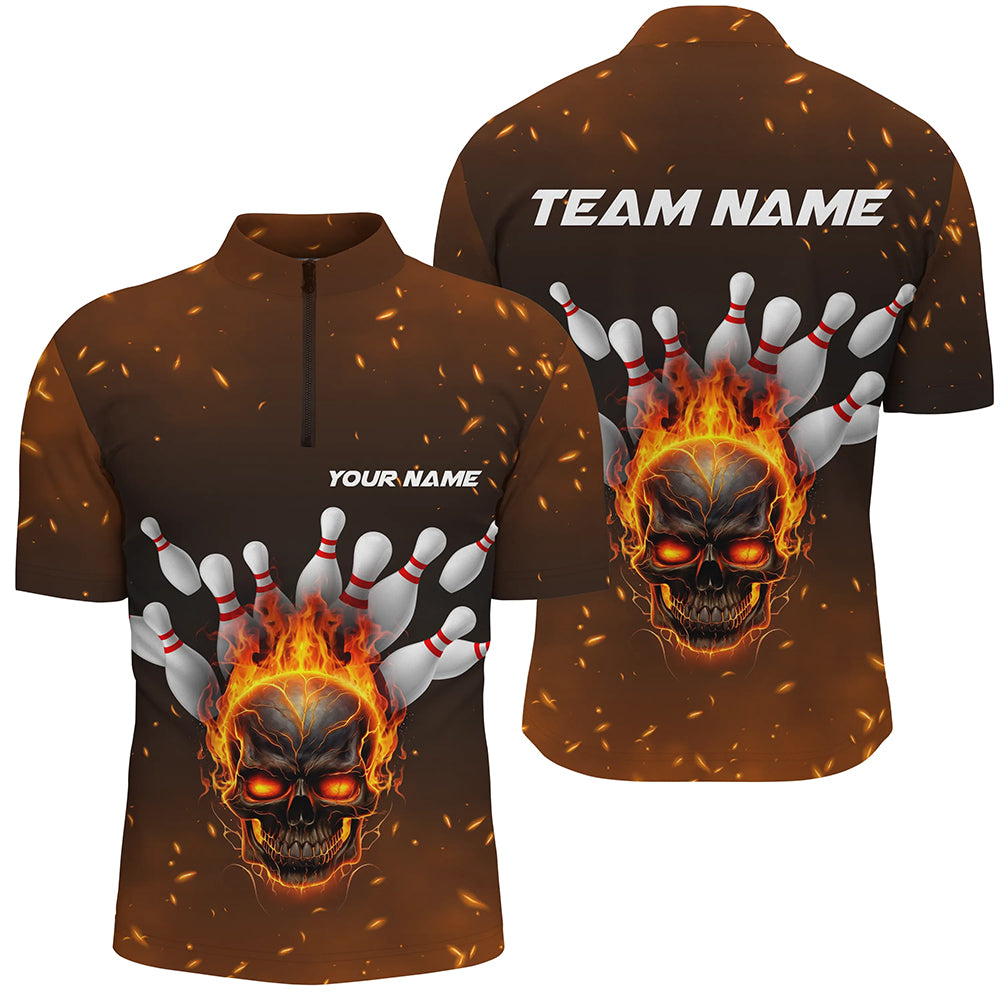 Flame Skull Custom Bowling Shirts For Men, Skull Team Bowling Jersey Bowling Team Shirt IPHW5143