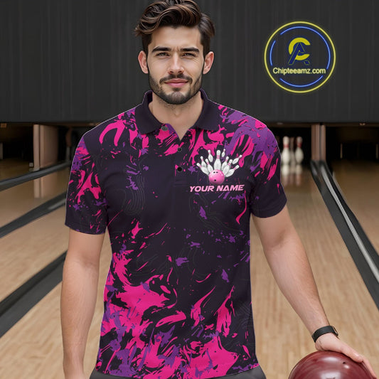 Custom Purple And Pink Camo Men Bowling League Shirt, Bowlers Jerseys Tournament Outfit IPHW10621