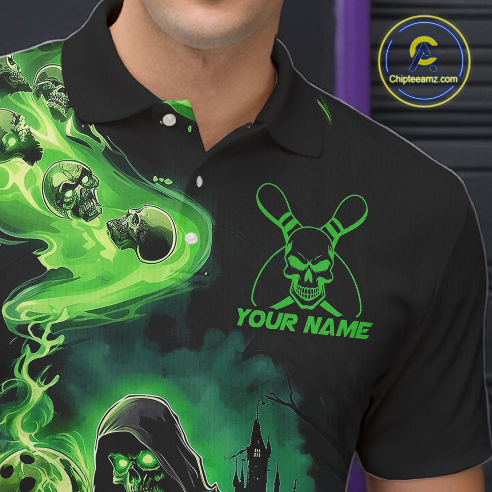 Black And Green Grim Reaper Custom Halloween Bowling Team Shirts For Men, Bowling Gifts IPHW7612