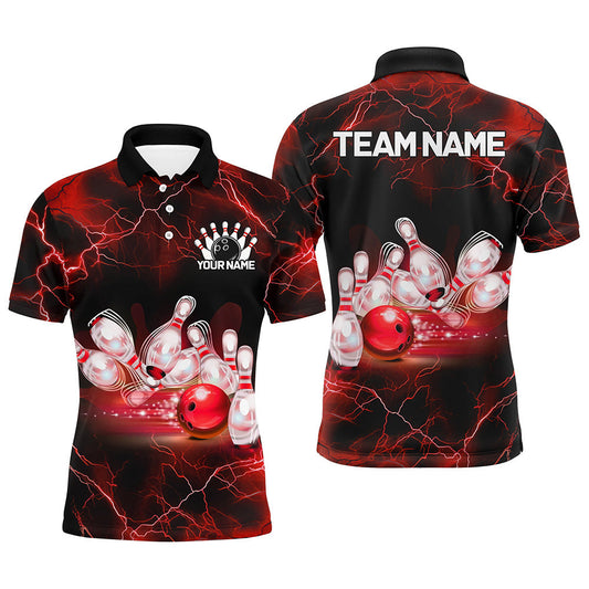 Red Thunder Lightning Custom Bowling Shirts For Men, Bowling League Shirts Bowling Jersey IPHW7331