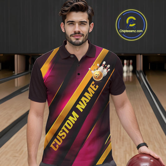 Custom Pink And Gold Bowling Tournament Shirts For Men And Women With Name, Bowler Outfit IPHW10646