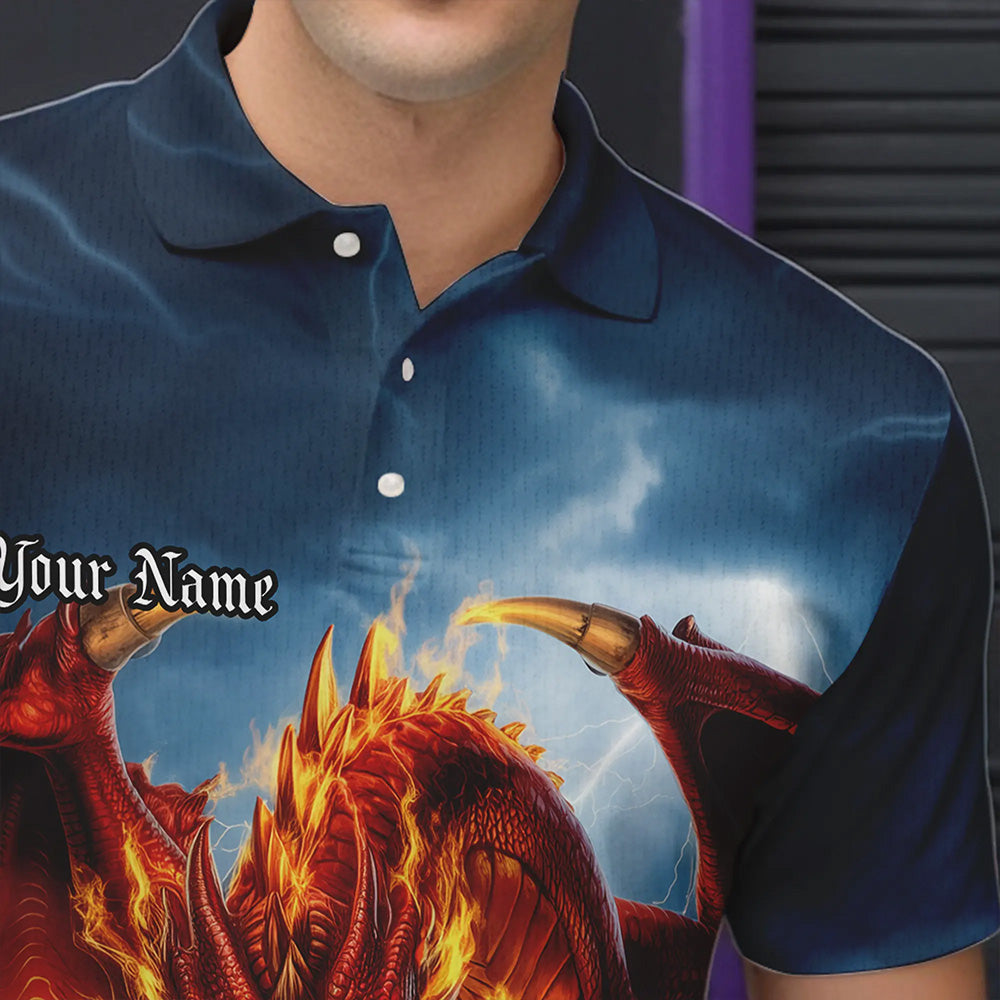 Custom Blue Thunder Lightning Flame Dragon Bowling Polo Team Shirts For Men IPHW8306