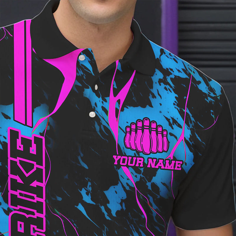 Custom Blue And Pink Strike Bowling Shirts Men Polo Camo Bowling Team Jerseys Bowling League IPHW5387