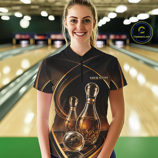 Custom Wine Bowling Women Quarter-Zip Shirts, Wine Lovers Bowling Team Jersey IPHW11828