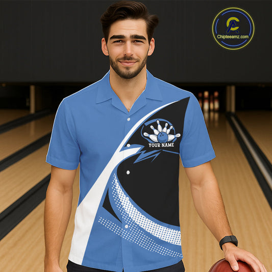Custom Bowling Uniforms Blue Bowling Shirts For Men And Women, Classic Retro Bowling Team Shirt IPHW7396