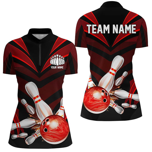 Red Bowling Jersey Strike Bowling Team Shirts, Custom Bowling Uniforms For Women And Women IPHW7105
