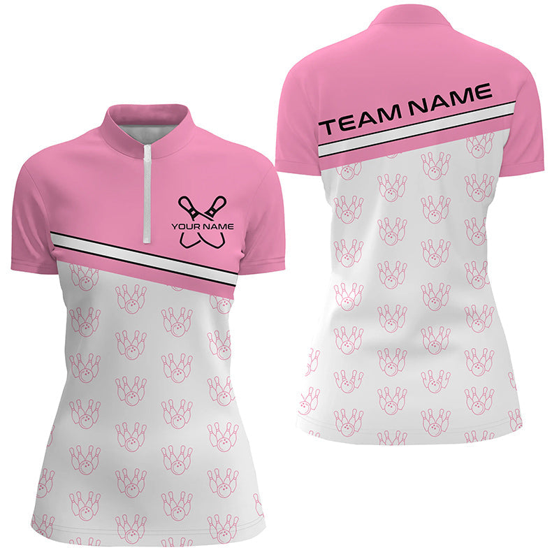 Pink Bowling Shirts For Women, Bowling Uniform Custom Bowling League Shirts IPHW6962
