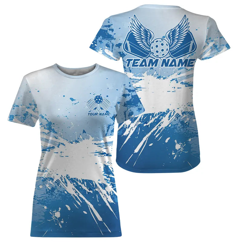 Custom Blue Pickleball Wings Pickleball Team T-Shirts For Women, Outdoor Pickleball Jerseys IPHW8202