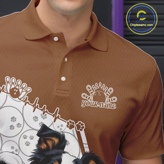 Custom Cute Funny Border Collie Dog Bowling Men Polo Shirts, Dog Lovers Bowling Shirt IPHW10288
