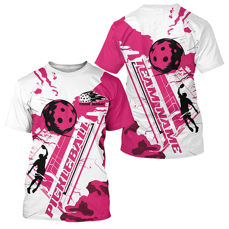 White And Pink Custom Pickleball T-Shirts For Men, Pickleball Team Shirt Pickleball Tournament Outfit IPHW7564