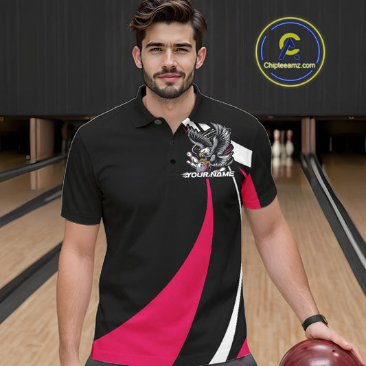 Custom Black And Pink Eagle Bowling Jerseys, Eagle Bowling League Shirt Team Uniform IPHW10812