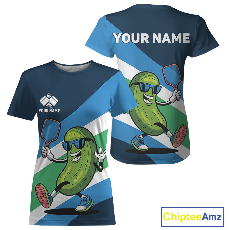 Custom Funny Pickleball T-Shirts For Women, Cool Pickles Playing Pickleball Humorous IPHW9430