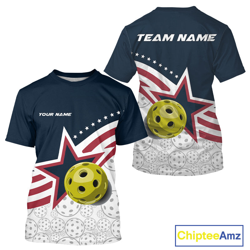 Custom Patriotic American Flag Pickleball T-Shirts For Men, US Flag Pickleball Jerseys IPHW9456