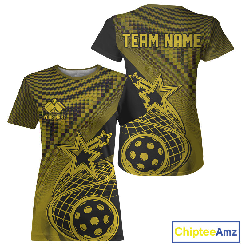 Custom Yellow Pickleball Star T-Shirts For Women, Outdoor Pickleball Team Uniform IPHW9411