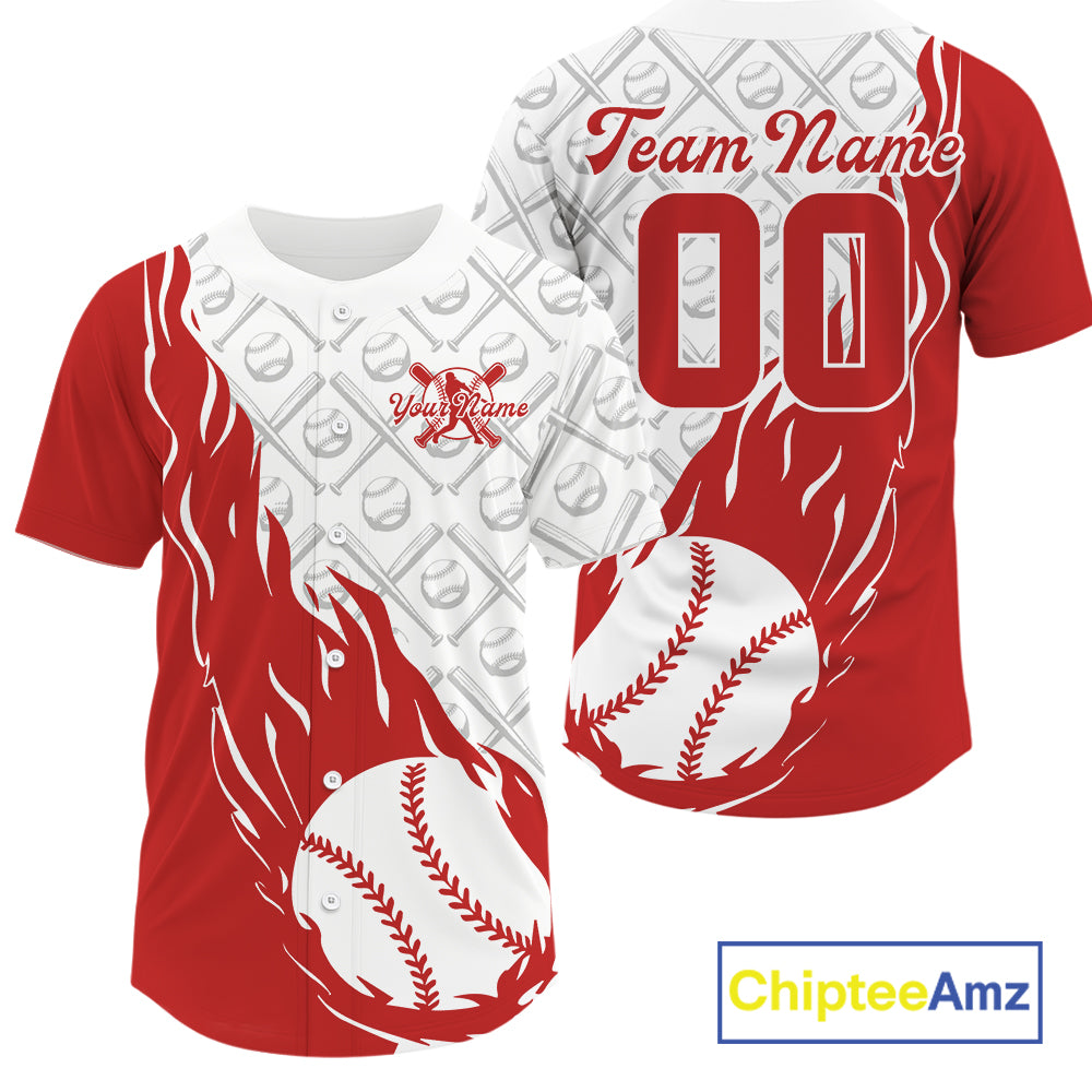 Custom Red Flame Team Baseball Jerseys For Men, Baseball Lovers Team Uniform IPHW9590