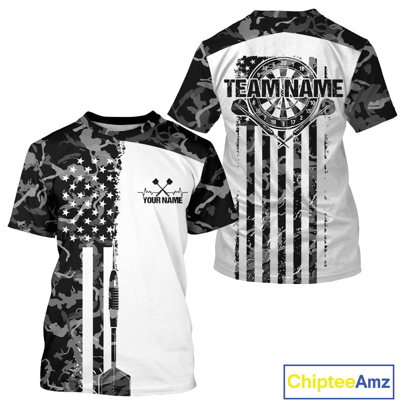 Custom Gray Military Camo Patriotic Dart Men T-Shirts , US Flag Dart Team IPHW9955
