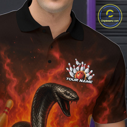 Custom Red Flame Black Mamba Snake Bowling Men Polo Shirt, Snake Bowling Team Jerseys IPHW10149