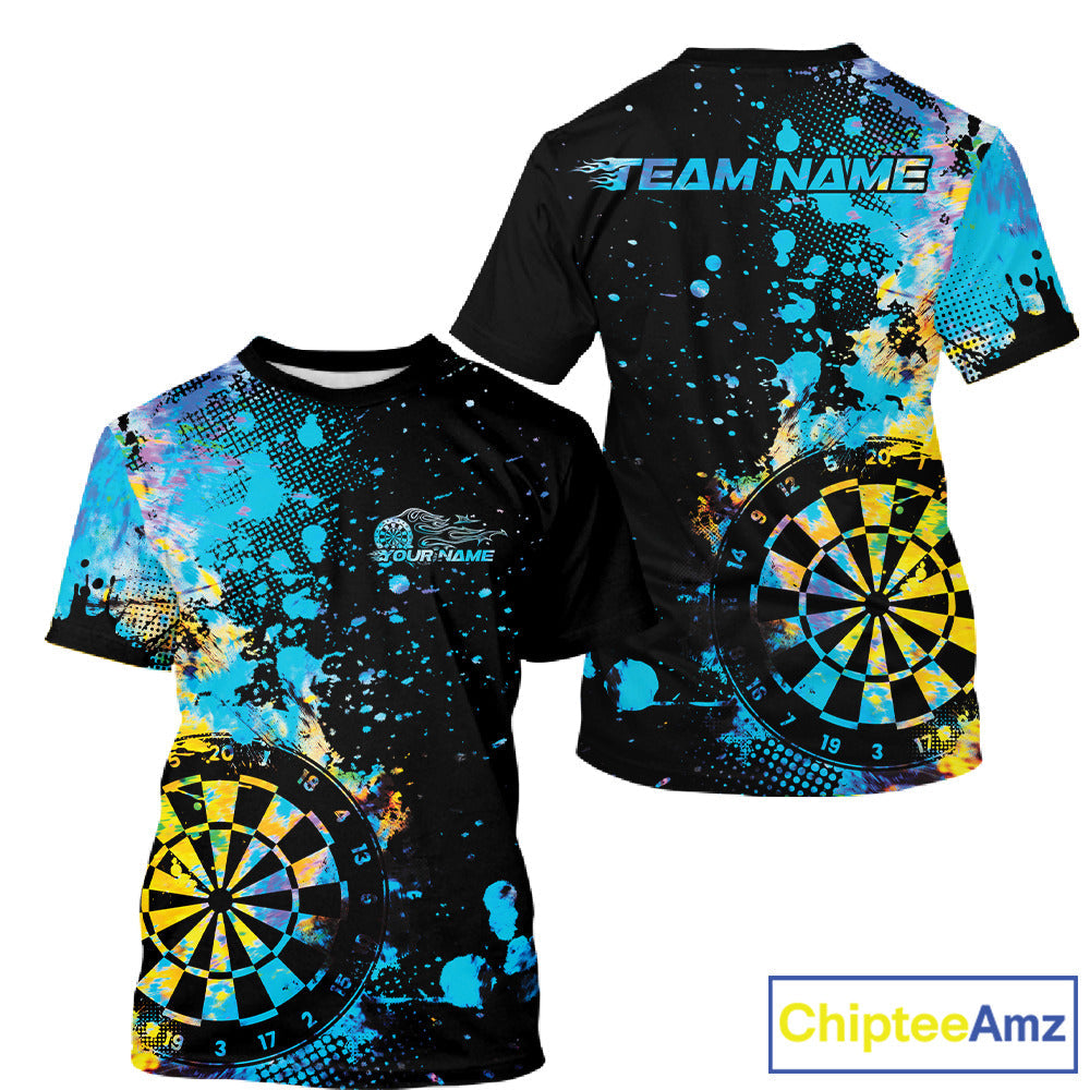 Custom Colorful Splatter Dartboard Dart T-Shirts For Men, Grunge Dart Team Jerseys IPHW9959