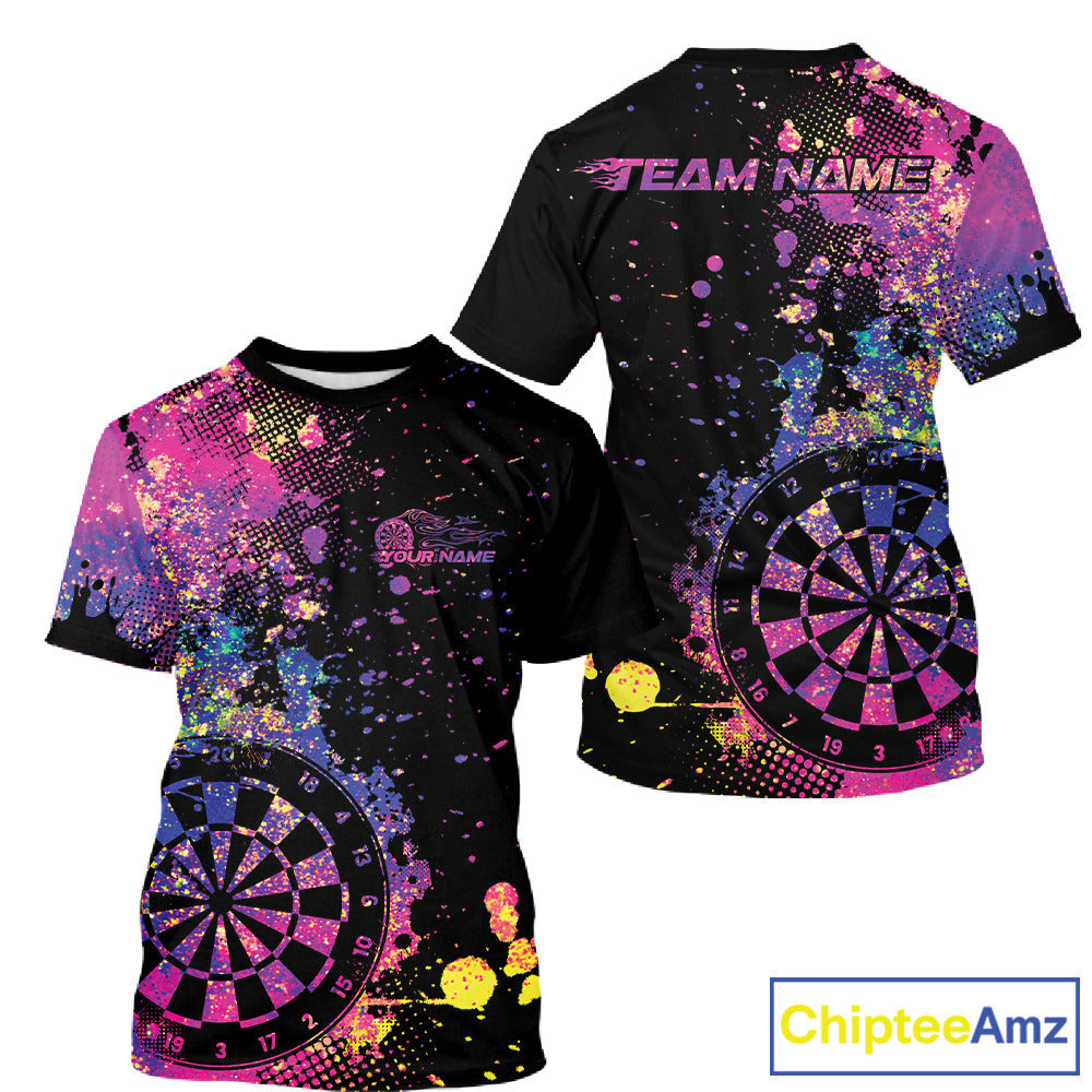 Custom Colorful Splatter Dartboard Dart T-Shirts For Men, Grunge Dart Team Jerseys IPHW9960
