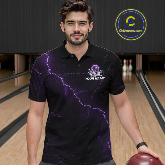 Custom Purple Thunder Lightning Flame Bowling Ball Men Bowling Team Shirt Bowler Outfit IPHW10671