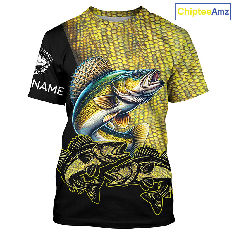Walleye fishing customize name all over print shirts personalized fishing gift NQS228