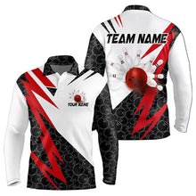 Load image into Gallery viewer, Black and White Bowling Polo, Quarter Zip Shirt for Men Custom Lightning Team bowling jerseys | Red NQS9324