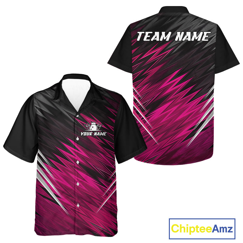 Pink and Black Hawaiian Bowling shirt Custom Name and Team name Bowling Jerseys Bowlers Outfit NQS11001