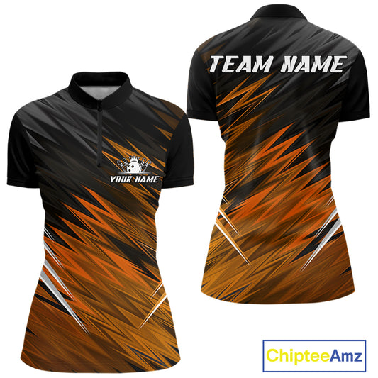Orange and Black Bowling Shirts For Women Custom Name and Team name Bowling Jerseys Bowlers Outfit NQS11002