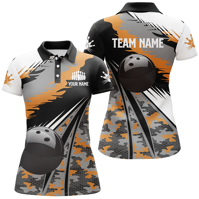 Custom black bowling shirt for women – personalized team jersey front view