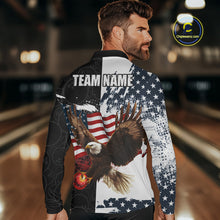 Load image into Gallery viewer, Red, White, Blue American Flag Eagle Men Bowling Shirt Custom Patriotic Black Camo Bowling Team Jersey NQS9863