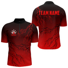 Load image into Gallery viewer, Black and Red gradient Lightning thunder storm Bowling shirts for Men Custom Bowling Team Jerseys NQS9353