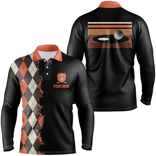 Vintage argyle plaid pattern black custom mens golf polo shirt, golf tops for men NQS6825