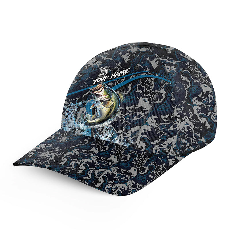 Custom Bass Fishing Camo Baseball Angler Hat Cap, Personalized Bass Fishing Team Hat with Names NQS9951
