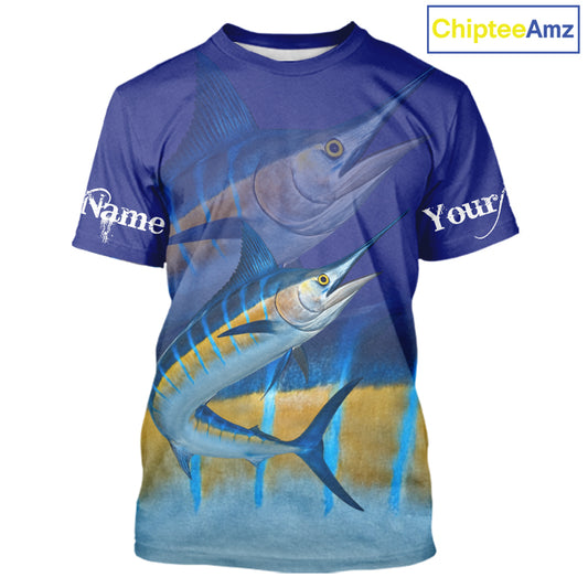 Personalized Marlin fishing scales blue sun protection fishing shirts, Custom Marlin fishing jerseys NQS11436