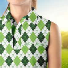 Load image into Gallery viewer, Women sleeveless polo shirt green argyle St Patrick's Day pattern golf shirts custom team golf polo NQS4726