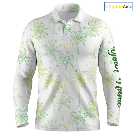 Green Tropical palm trees pattern Mens golf polo shirts custom team white golf shirt mens NQS5725