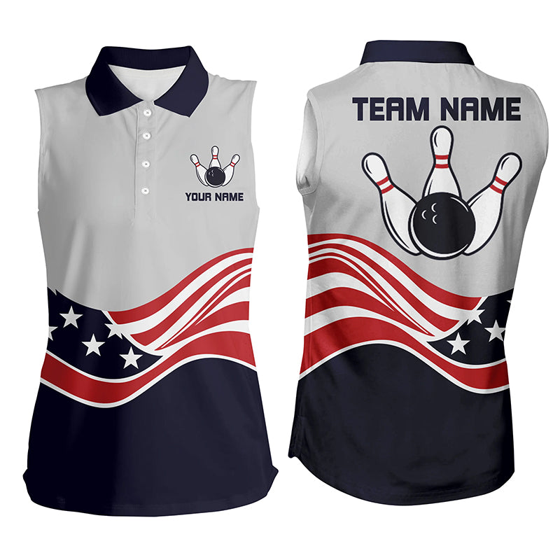 American Flag Bowling Jersey For Ladies Custom sleeveless polo Bowling Shirt Patriotic Shirt For Team NQS6135